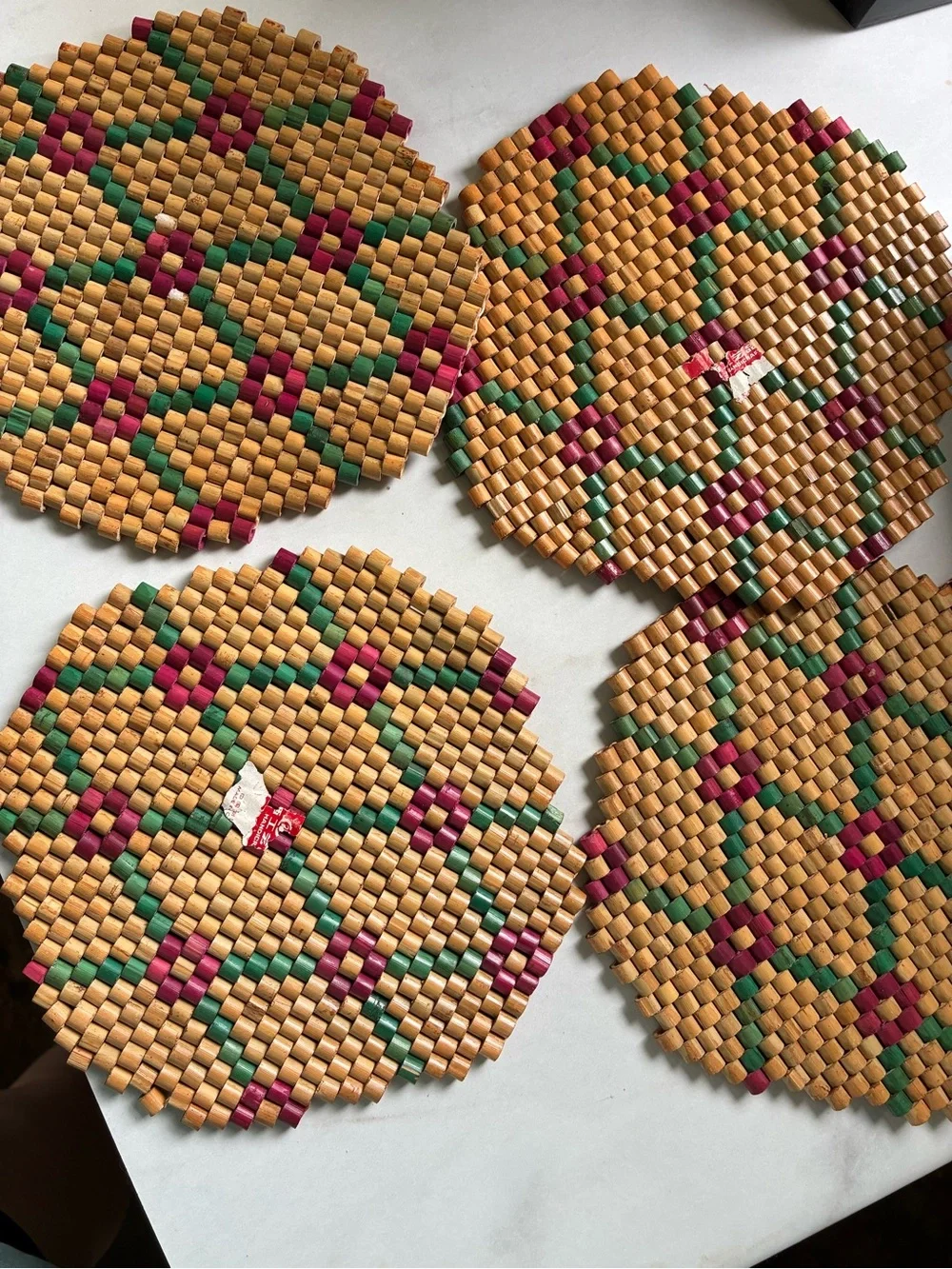 Vintage Wooden Bead Trivets, Set of 4